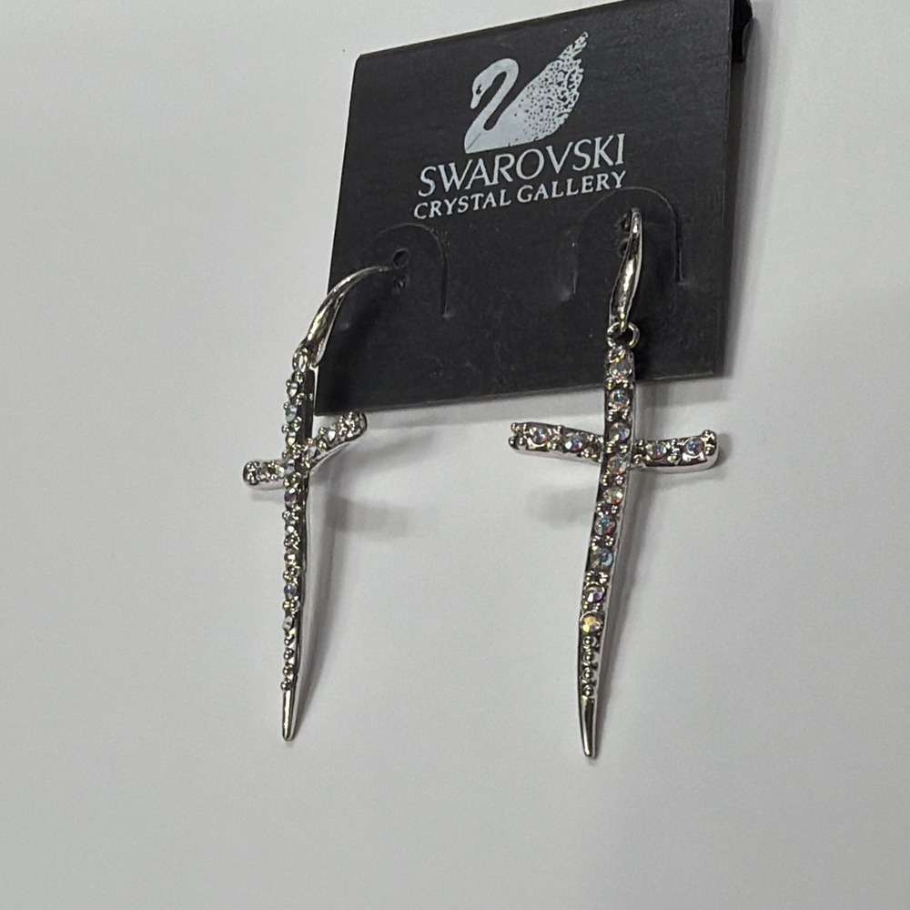 Swarovski Chrystal  Silver Cross Earrings